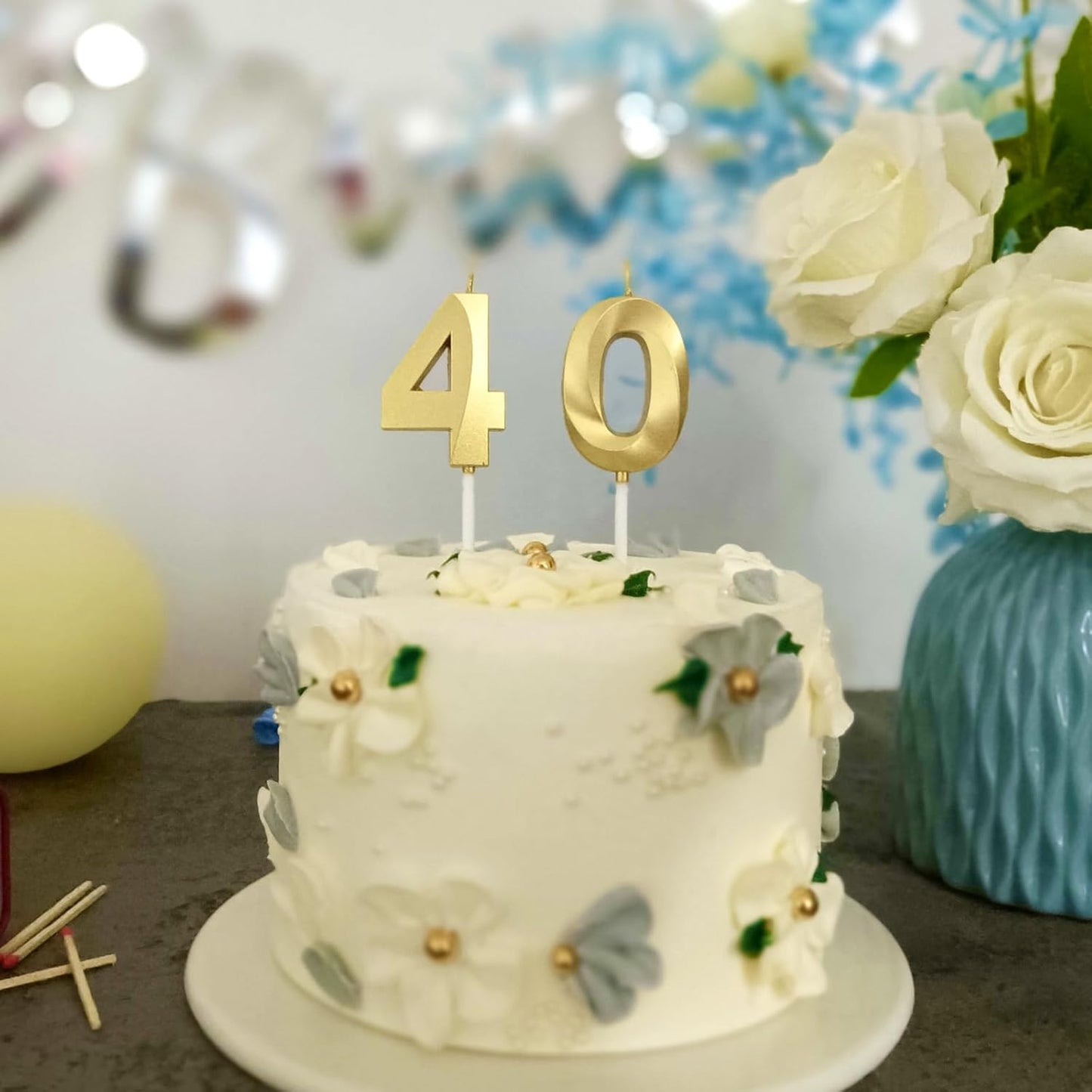 40th Birthday Candles for Cakes Numbers Candle Happy 40 Birthday 3D Designed Wedding Anniversary Party Cake Topper Decorations (40, Gold)