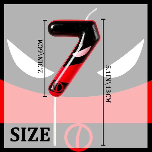 Black Red Mask Number 7 Birthday Candles - Comic Themed Cake Topper for Birthday Decorations Supplies, 7 Candle Party Favors (Number 7)