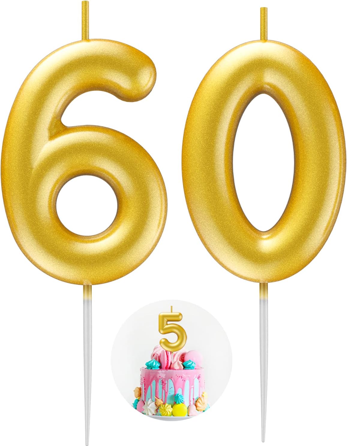 Gold Number 60 Candle Happy Birthday 3D Number Candles for Birthday Cake Party Decoration Wedding Anniversary Celebration Supplies
