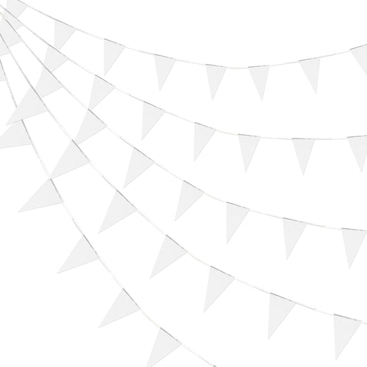 Consummate 100 Feet White Blank Pennant Banners Flags String Hanging Triangle Bunting DIY Flags for Grand Opening,Wedding,Kids Birthday,Party Decorations,60 PCS