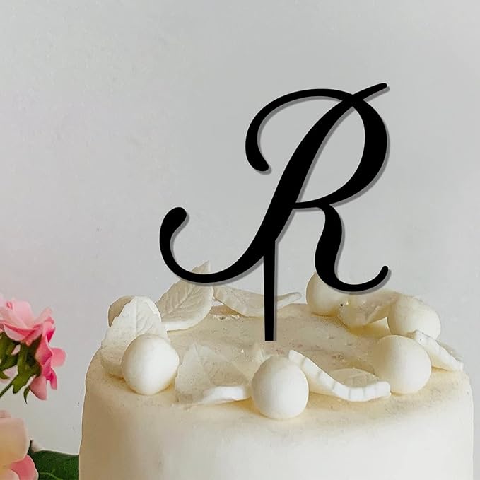 Letters R Cake Toppers Personalized Initial R Black Acrylic Wedding Cake Toppers Mr Mrs Monogram R Rustic Party Cake Supplies Gifts for Birthday Bride Shower Anniversary