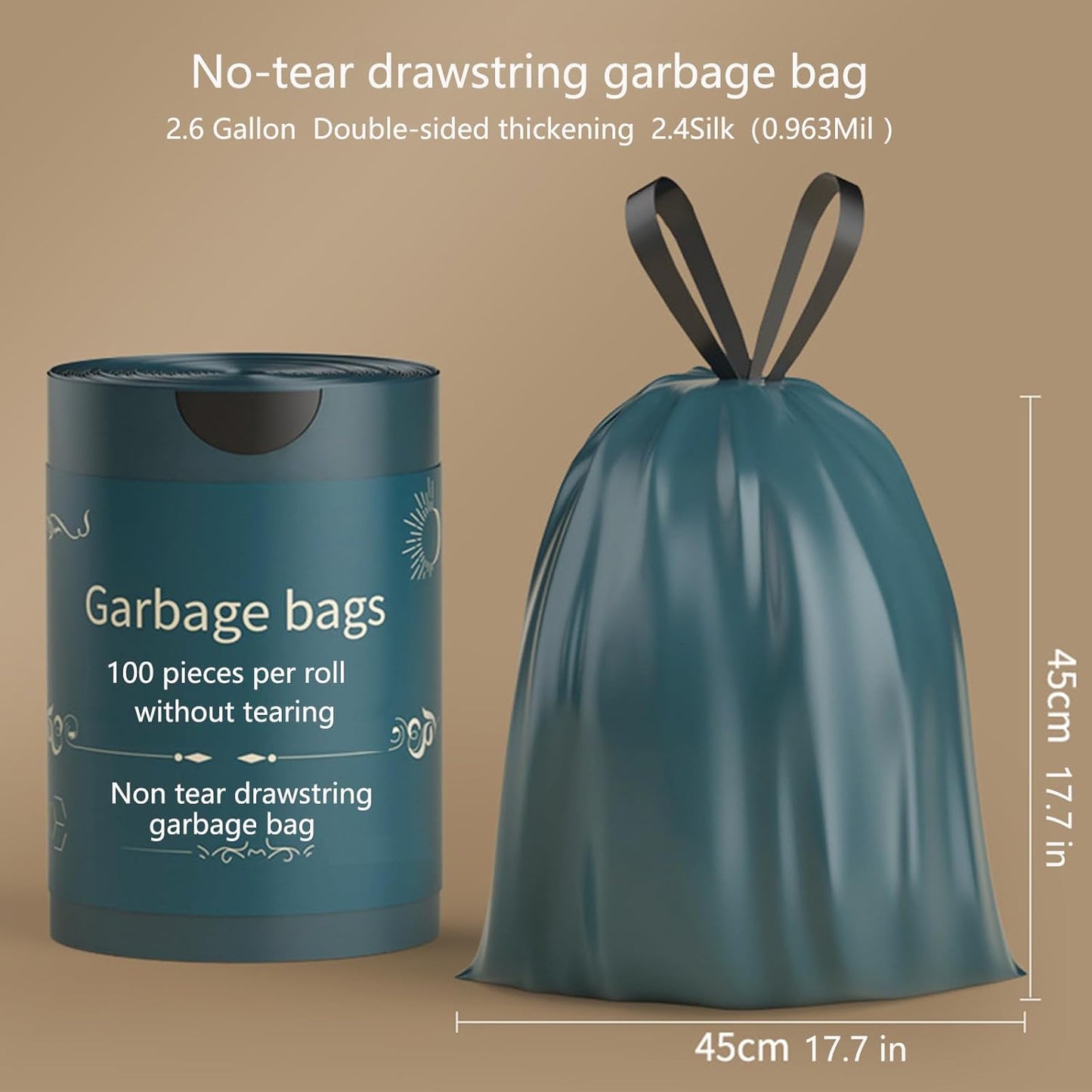 2.6 Gallon Strong Trash Bags,Double-Sided Thickening （0.96Mil),No-tear Small Drawstring Garbage Bags for Bathroom,Kitchen Trash Bags, Leak-Proof Design,Light Luxury Bag (Blue Black 300 Counts)