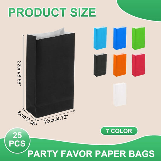 PATIKIL Party Favor Bag, 25 Pcs 8.7x2.4x4.7 Inch Mini Paper Candy Bags Gift Treat Celebration Halloween Goody Birthday Wedding Party with Stickers, Black