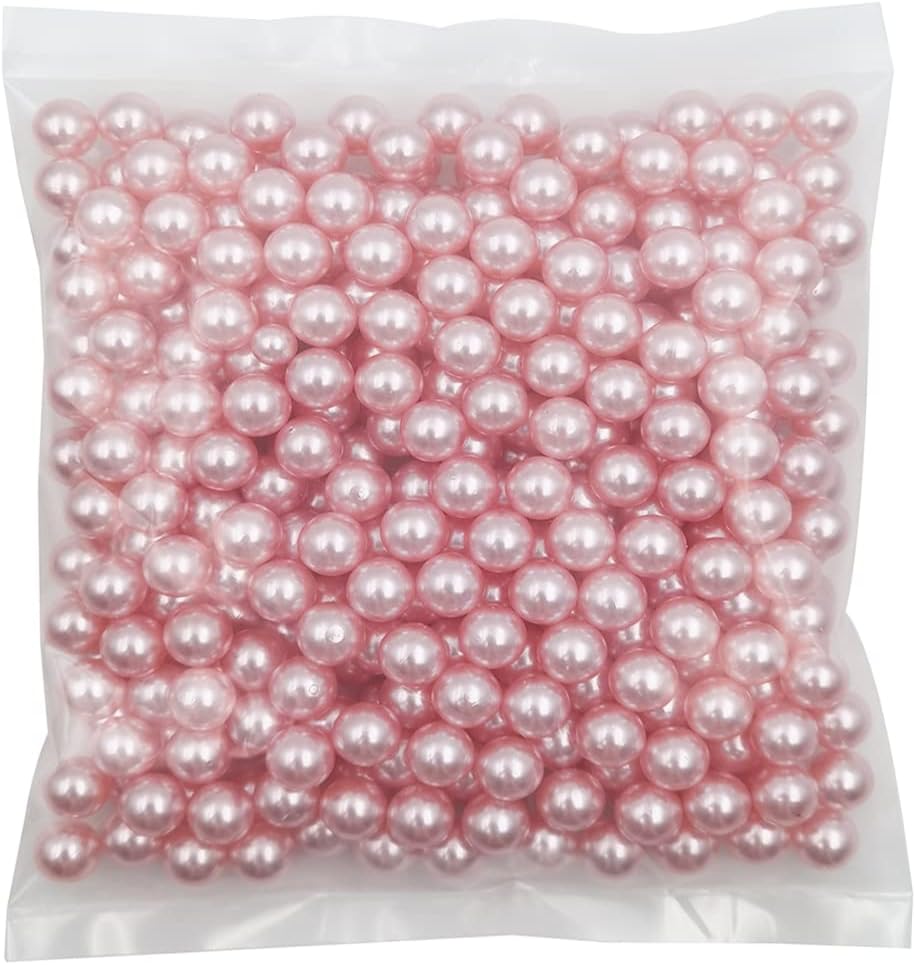 INSPIRELLE 340pcs Pink Undrilled ABS Art Faux Pearls for Vase Fillers, 12mm No Hole Makeup Beads to Hold Lipstick Eyeliner, Imitation Round Pearl Beads for Table Scatter Home Wedding Decoration