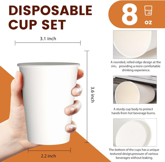 1000 Count 8 oz Paper Cups, Disposable Coffee Cups, Paper Coffee Cups, Hot/Cold Beverage Drinking Cups for Office Party Home Travel