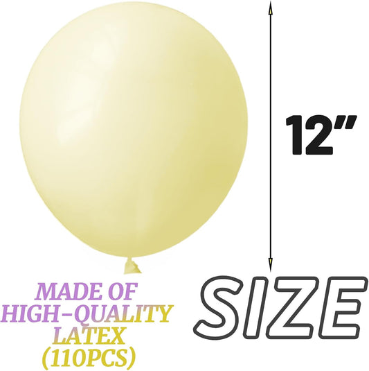 110pcs Pastel Yellow Balloon 12 Inch, Pastel Yellow Latex Balloons for Birthday Party Baby Shower Wedding(with 2 Ribbons).