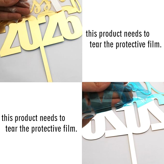 Mirror Acrylic Class of 2026 Cake Topper, Congrats Grad Cake Toppers - Gold Glitter Graduation Party Decorations