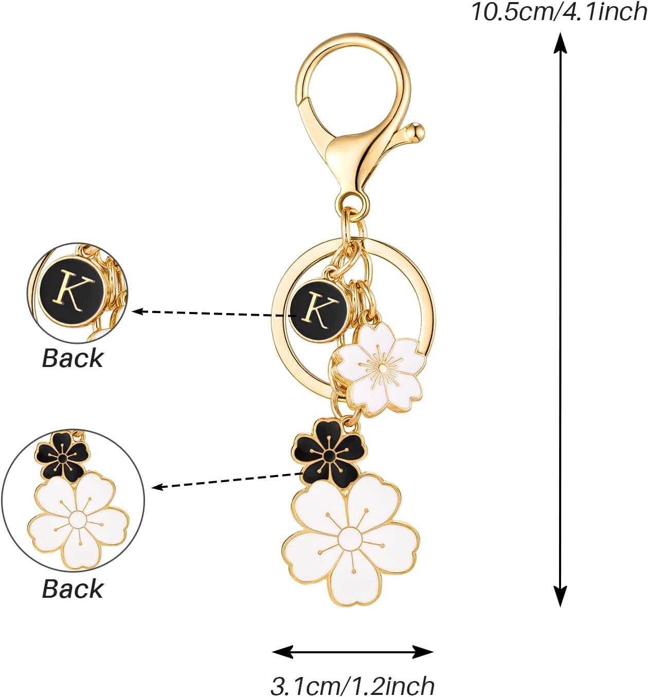 SELOVO Initial Keychain Flower Charms for Key Cute Pink Letter Keyring for Backpack