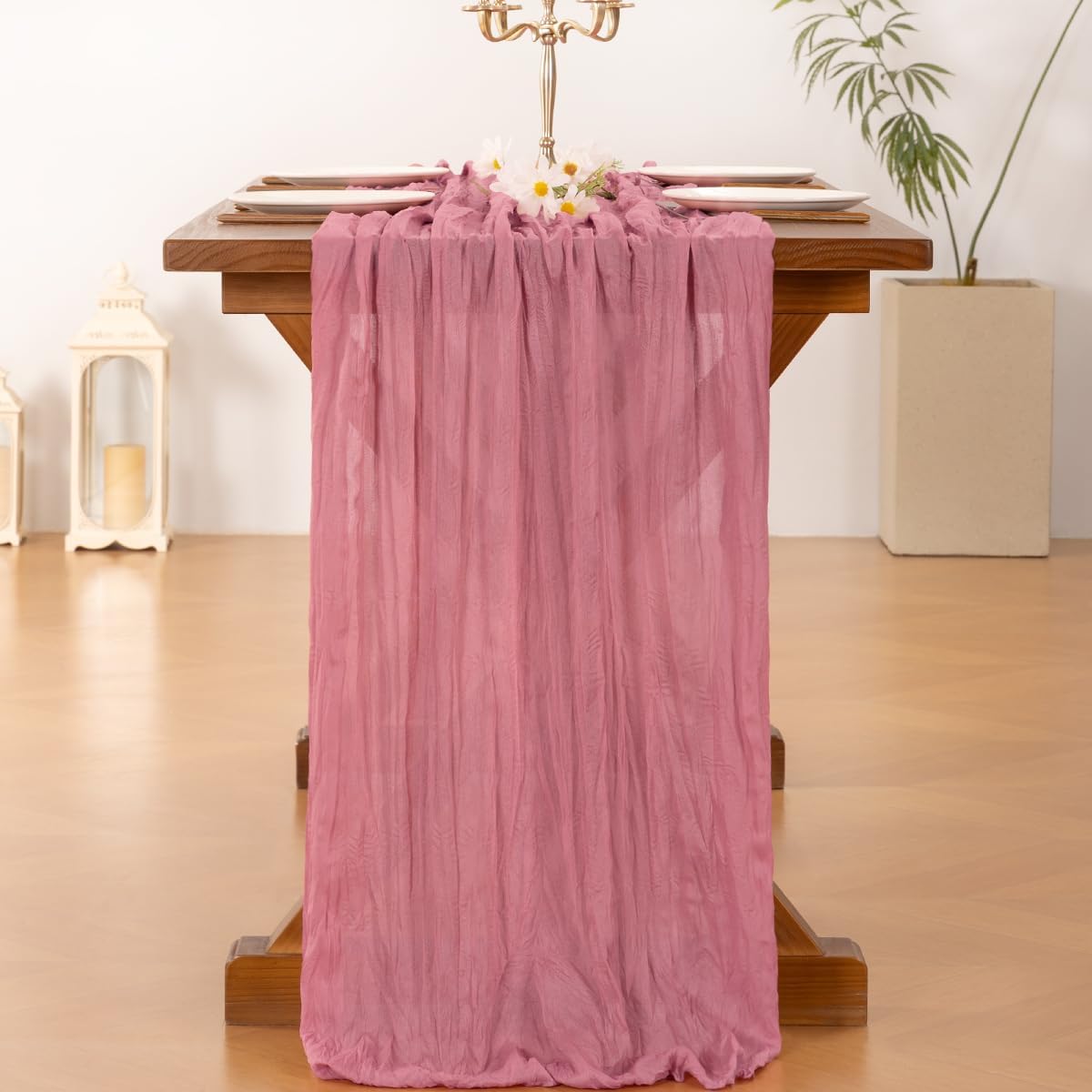 Socomi 6pcs Mauve Fall Thanksgiving Cheesecloth Table Runner Boho Rustic Gauze 120 inch 10FT Cheese Cloth Runner for Wedding Party Baby Shower Birthday Home Decor Holiday Decorations