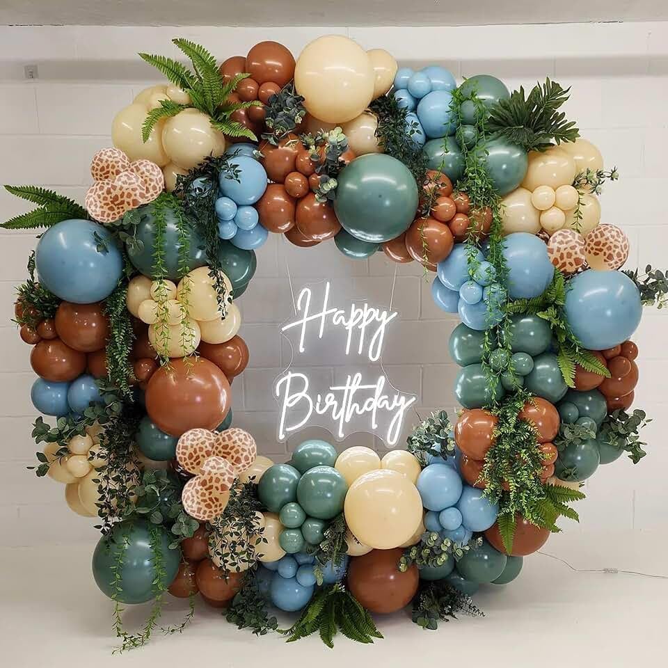 Sage Green Brown Balloon Arch Garland Kit, Olive Green Cream Nude Safari Balloons Brown Coffee Beige Light Blue Giraffe Print Balloons for Jungle Hunting Woodland Birthday Baby Shower Wild Decorations