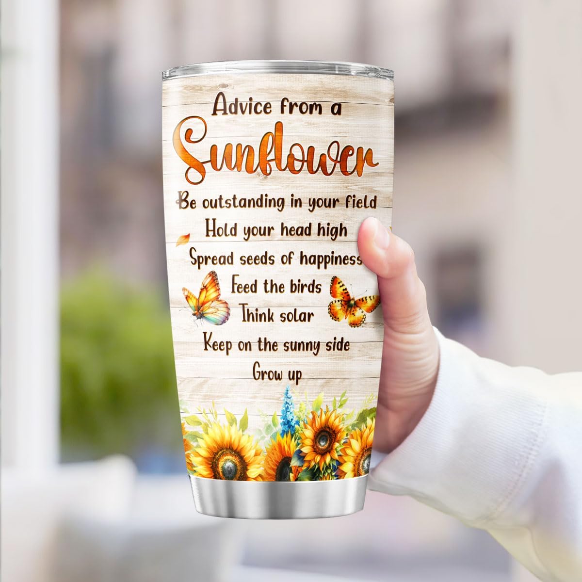 Sunflower Gifts, Sunflower Advice, Floral Cups Flower, Tumbler 20 Oz With Lid And Straw