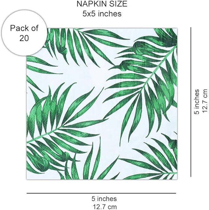 SOLAS 20 Pack Square Green 2-Ply 6 1/2' (16.5cm) Biodegradable Palm Leaf Paper Napkins - Perfect for Luau, Outdoor Wedding, Bridal Shower Parties