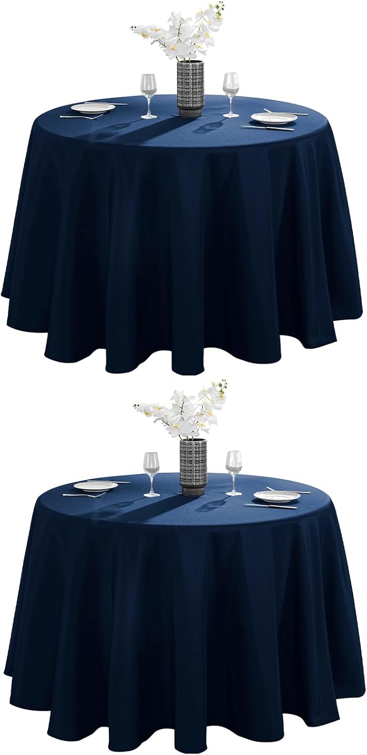 VidaFete Tablecloth 2 Pack 120inch Round Table Cloth Polyester, Stain Wrinkle Resistant Polyester Dining Table Cover for Kitchen Dinning Party Wedding Round Tabletop Buffet Decoration(Navy Blue)