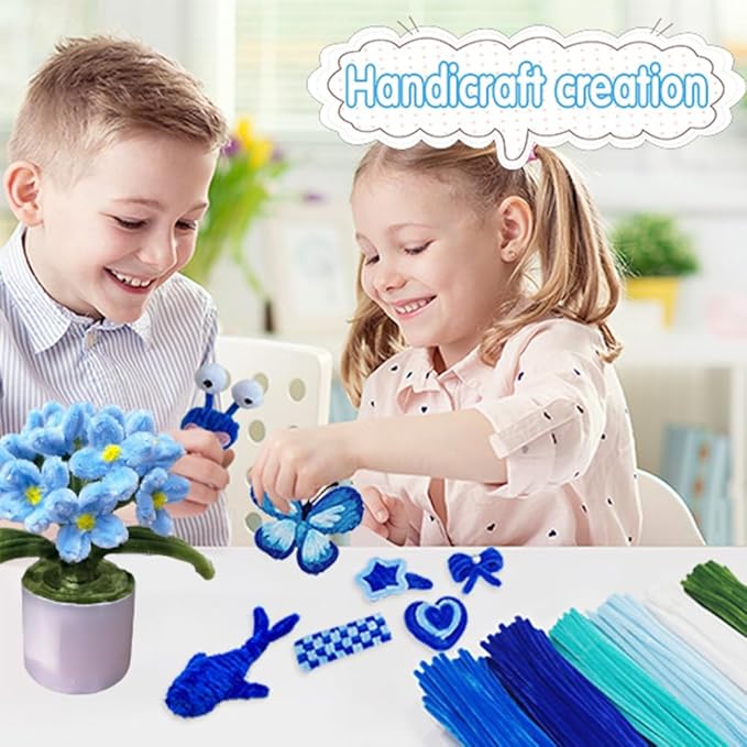 AHAMETON 620 Pcs Blue Pipe Cleaners Bulk,6 Colored Pipe Cleaners Craft,Chenille Stems for DIY Flower Bouquet Kit with Floral Wire,Creative Gift Eternal Flowers Supplies for Party Decorations