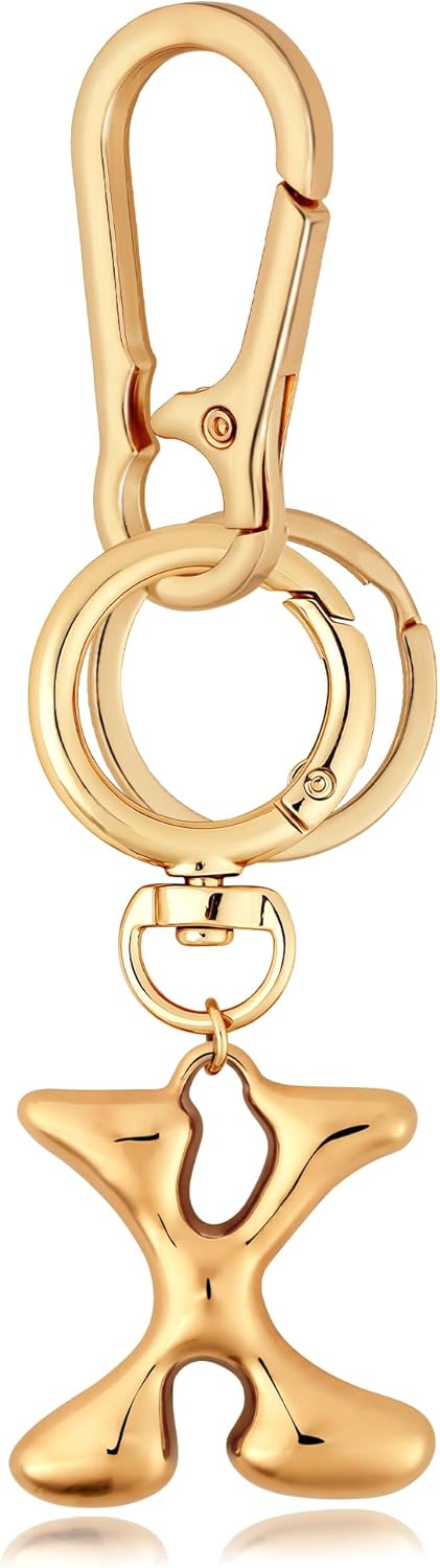 Gold Bubble Heart Initial Bag Charms for Handbags – Cute Initial Letter Keychain for Women, Purse Charms, Gold Gift