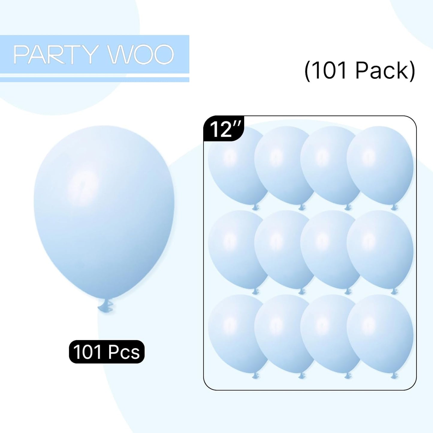 PartyWoo Baby Blue Balloons 101 pcs 12 Inch, Pastel Light Blue Balloons for Birthday Graduation Baby Shower Gender Reveal Children's Day Weddings Party Decorations Blue-Q13