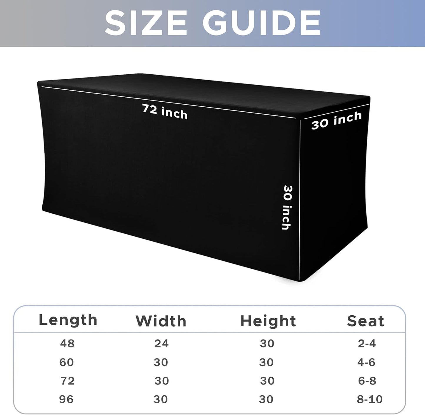 Nasitos Black Fitted Table Covers for 6 Foot Tables - 72 x 30 Inch - 6 Pack Stretch Spandex Rectangle Table Clothes, Polyester Fabric Tablecloths for Parties, Trade Show, Craft Show, Banquet