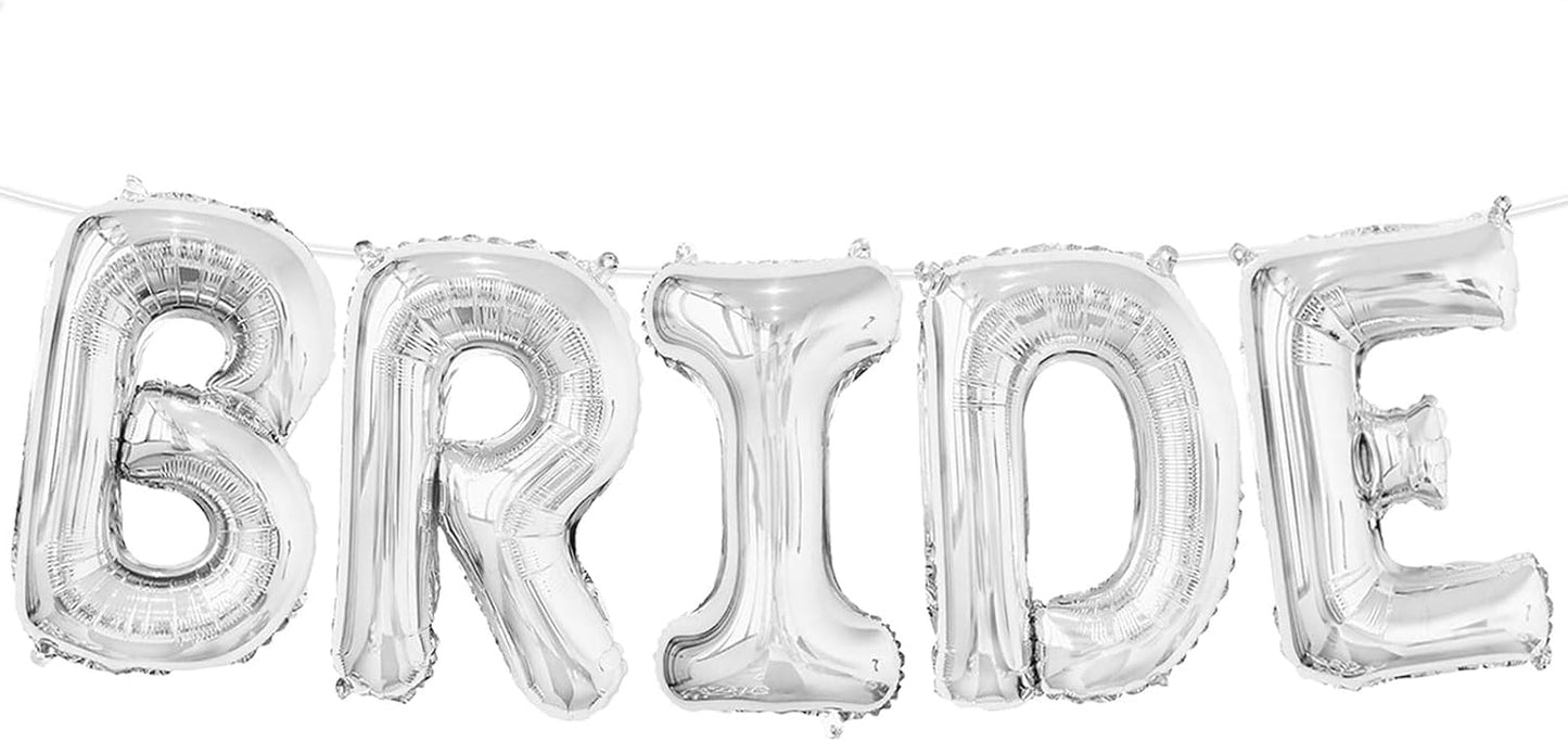 40 Inch BRIDE Balloons Giant Silver Bride Letter Foil Balloon Bachelorette for Bridal Shower Decorations Silver Bridal Shower Balloons Wedding Bachelorette Party Decorations Bride To Be Balloon Banner