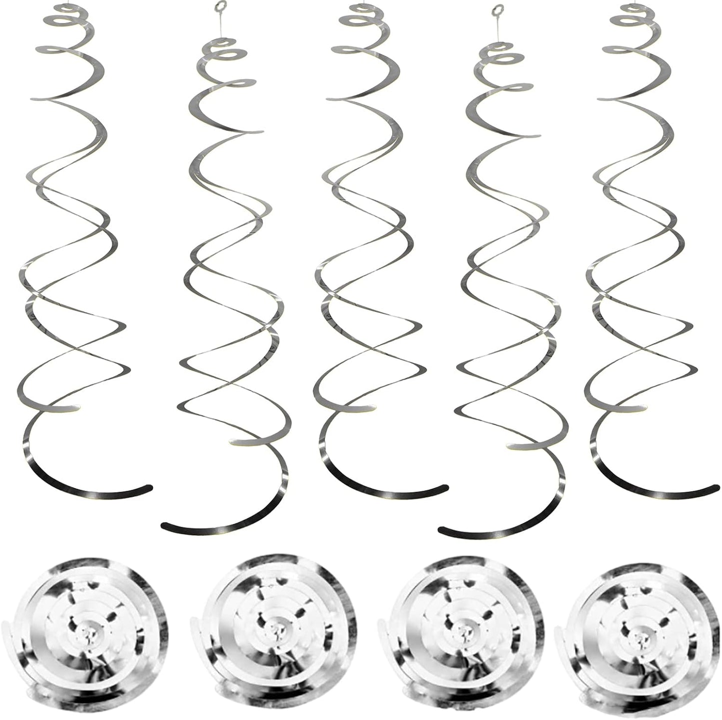 30 Pcs Silver Hanging Swirl Party Decorations,Sparkle Silver Birthday Ceiling Decorations,Streamers for Wedding Party Anniversary Graduation Christmas (Silver)