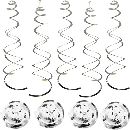 30 Pcs Silver Hanging Swirl Party Decorations,Sparkle Silver Birthday Ceiling Decorations,Streamers for Wedding Party Anniversary Graduation Christmas (Silver)