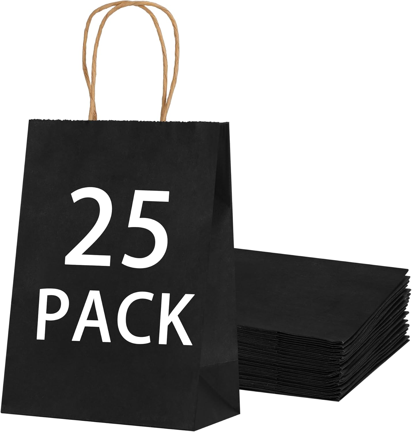 OEMVALATY 25Pcs 5.9x3.2x8.3 Inch Small Black Paper Bags with Handles Bulk, Kraft Paper Gift Bags for Birthday Party Favors Grocery Retail Business Shopping Goody Merchandise Craft Blank Bags
