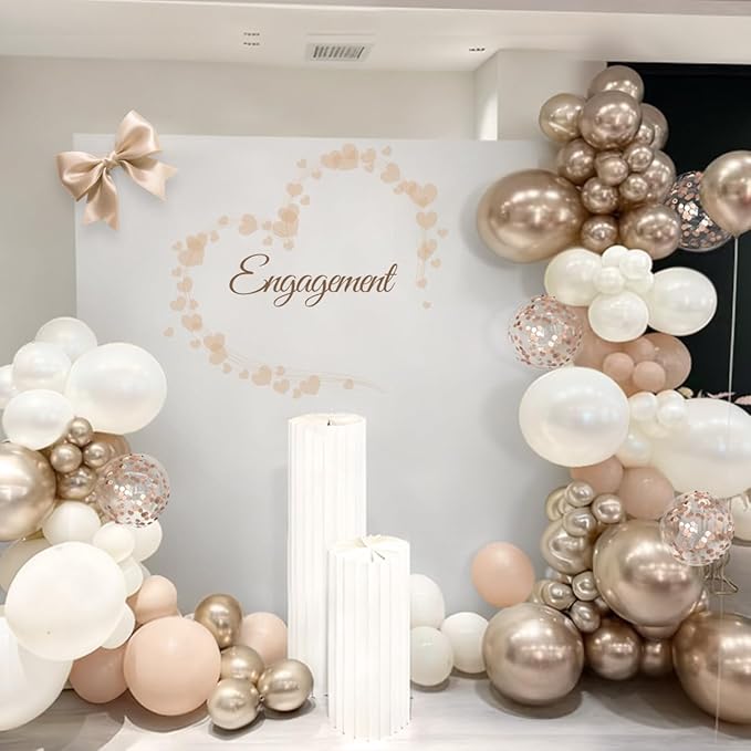 White Champagne Gold Balloon Garland Arch Kit, 167Pcs Neutral Balloons for Engagement Bridal Shower Wedding Baptism Baby Shower Boho Birthday Anniversary Decoration