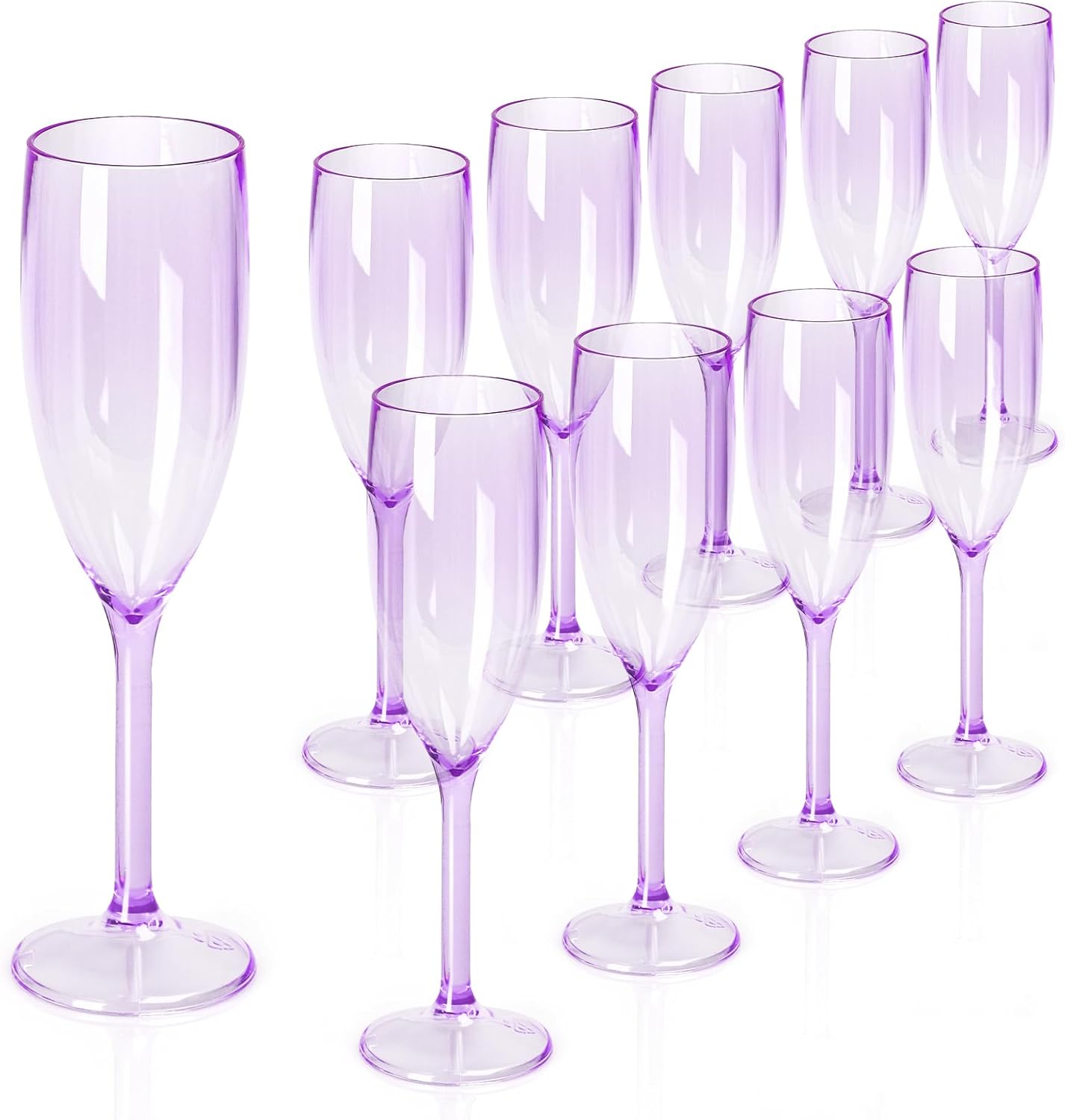 XUWAIDSGN 10 Pcs Champagne Flutes Plastic Wine Glasses Bulk Vintage Champagne Flutes Mimosa Bar Glasses Stemmed Drinking Cups 5.4OZ for Christmas Birthday Wedding Bride (10, Clear purple)