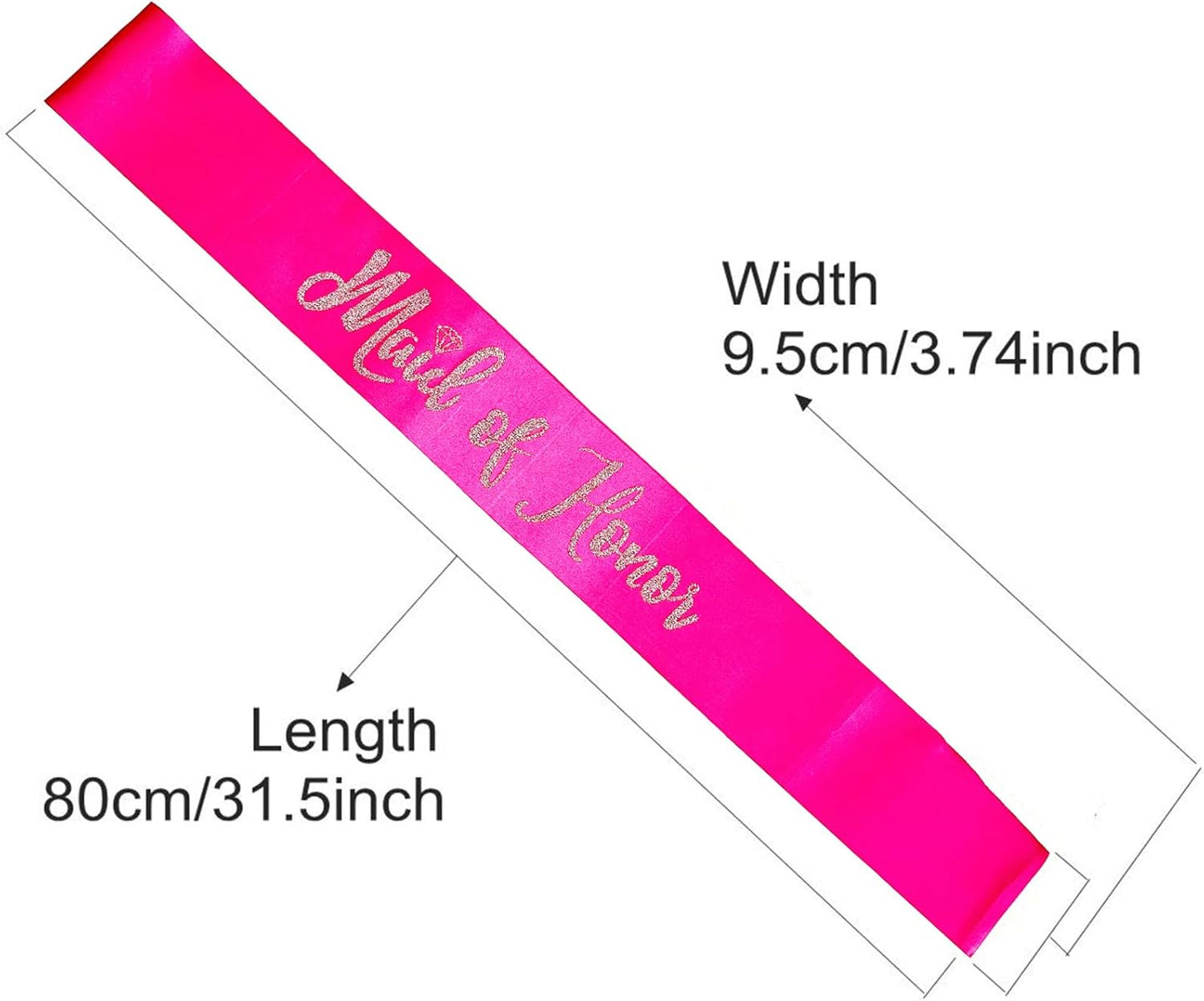 Maid of Honor Sash, Hot Pink Sash with Silver Glitter Letter Bachelorette Party Sash for Bridal Shower Wedding Party Accessories Supplies Engagement Gifts
