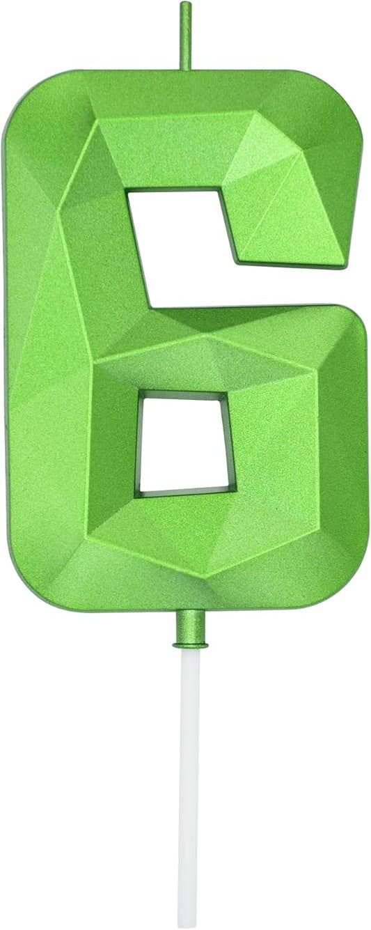 DERVENTA Large Birthday Candle Number 3D Green 3.7 inch Party Celebration Anniversary Decoration Cake Topper 1 Piece (Number 6 Green)