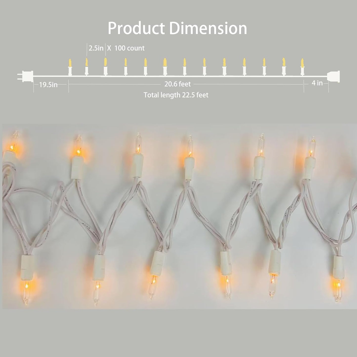 Christmas Lights 100 Counts, Indoor Outdoor,White Wire Connectable of Lighting String Warm White,Decorations for Holiday, Party,Festival,Christmas String Lights (White-Clear)