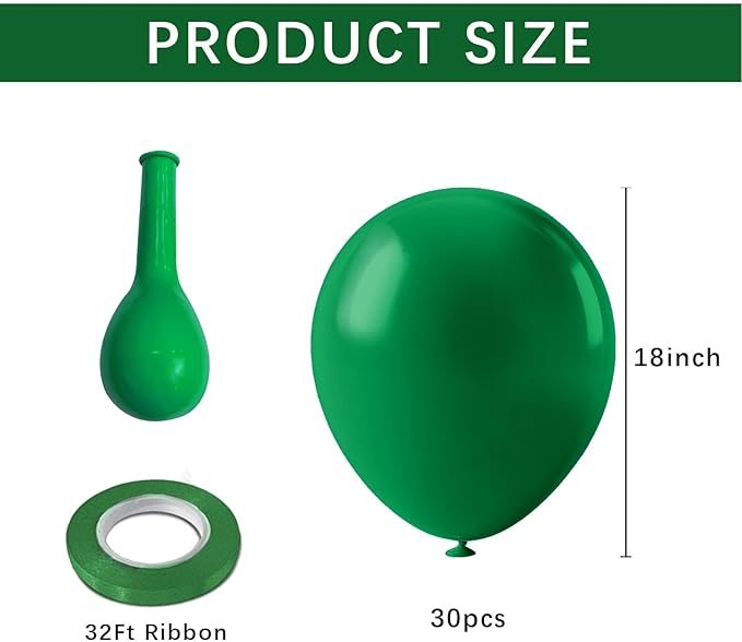 18In Green Balloons 30Pcs Large Round Baloon Giant Latex Party Ballons Green Party Decorations for Birthday Anniversary Graduation Jungle Christmas Festival Gender Reveal St. Patrick's Day