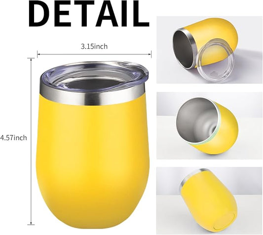 12oz/4 Pack Wine Tumbler Glasses with Lid Stemless Double Wall Vacuum Stainless Steel Travel Tumbler Keeping Cold & Hot for Wine,Coffee,Cocktails,Christmas Drinks-Family and Gifts(Multi color-7)
