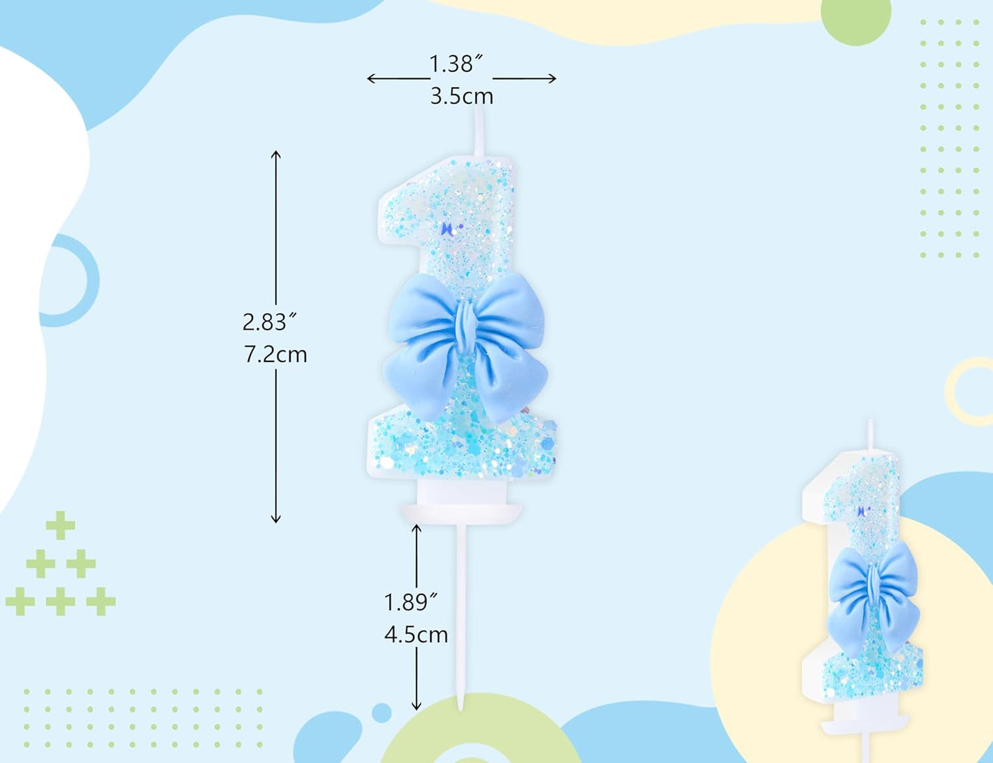 Birthday Candles 1 Blue Bow Number 1 Cake Candles, Baby 1st Cake Topper Decorations for Kids Pets Pastel Birthday Party Supplies (Number 1)