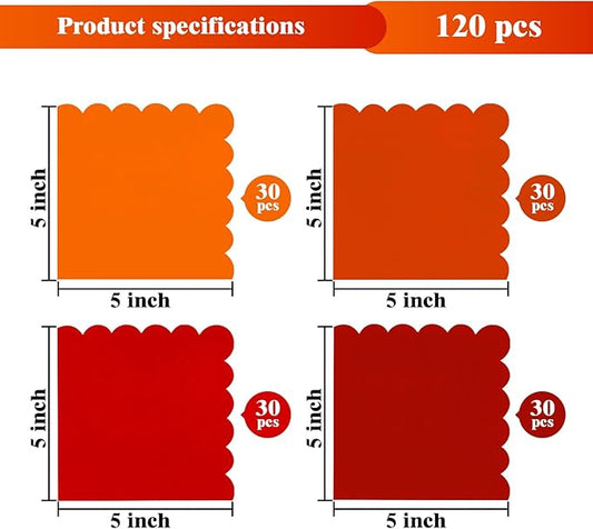 120PCS Gradient Red Cocktail Party Napkins, Red Scalloped Beverage Dessert Paper Napkin for Birthday Wedding
