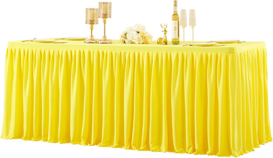 1 Pack Yellow Rectangle Table Clothes for 6 Foot Tables, Polyester Wrinkle Free Fitted Tablecloths 6ft Stretch Table Cover with Skirt for Wedding, Birthday, Parties, Trade Show, Craft Show