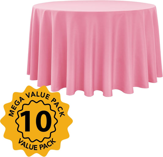 10-Pack Pink Round Tablecloths, 108 Inches, Stain-Resistant Polyester for 4-5 Ft Round Tables - Washable Table Covers for Weddings, Banquets, Birthday Parties, Events