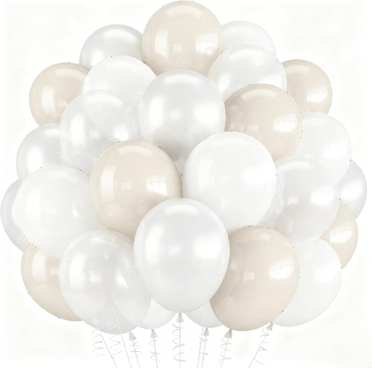 White Balloons, 55 PCS 12 Inch Double Stuffed Pearl White Wedding Balloons for Engagement Proposal Bridal Shower Baby Shower Birthday Party Decorations