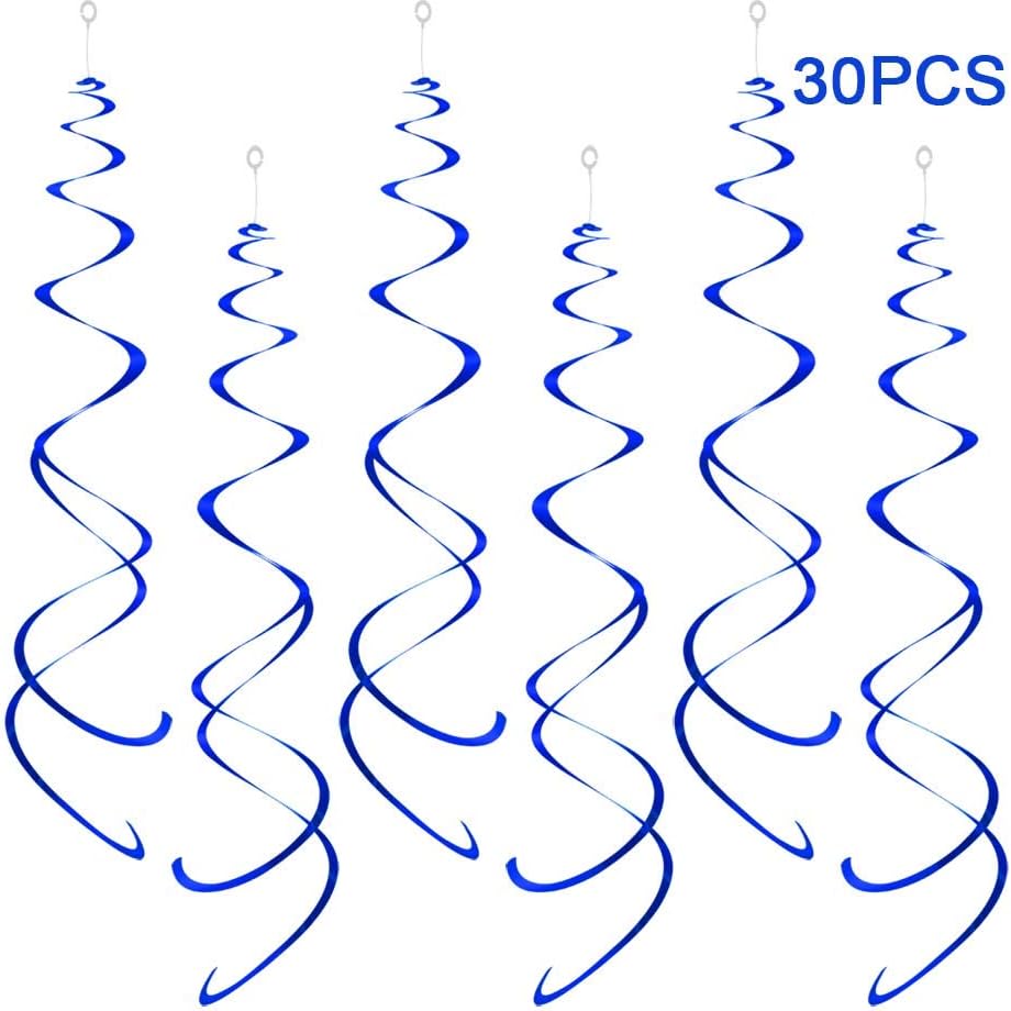 Party Swirl Decorations, Blue Foil Ceiling Hanging Swirl Decoration, Whirls Decorations for Birthday | Wedding | Anniversary | Graduation Party Supplies, Pack of 30