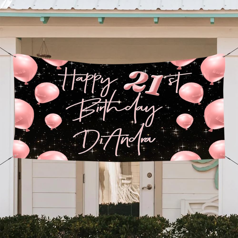 Generic Personalized Happy Birthday Banner, Customized With Name, Indoor And Outdoor Use, 12x24 inches, Color 2