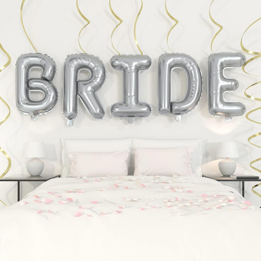 HOUSE OF PARTY Silver Bride Balloon - 40'' Foil Balloons for Wedding Bridal Shower Engagement Party Decor - Bachelorette Party Supplies for Bride-to-Be!