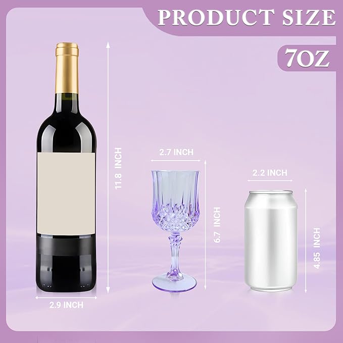 Plastic Wine Glasses, Plastic Goblets Vintage Style Cordial Unbreakable Drinking Glasses, Reusable Drinkware for Wedding Reception, Grand Event Party Supplies, Easter (48, Purple)