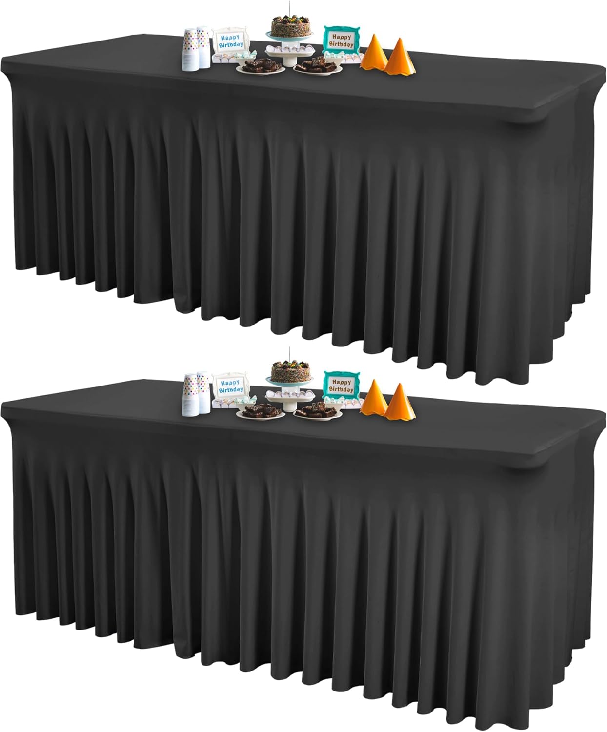 2 Packs Black Spandex Clothes for 4 Foot Rectangle Table, Stretch Covers 4FT Skirts for Event, Wedding, Banquet & Parties - Wrinkle Free Fitted