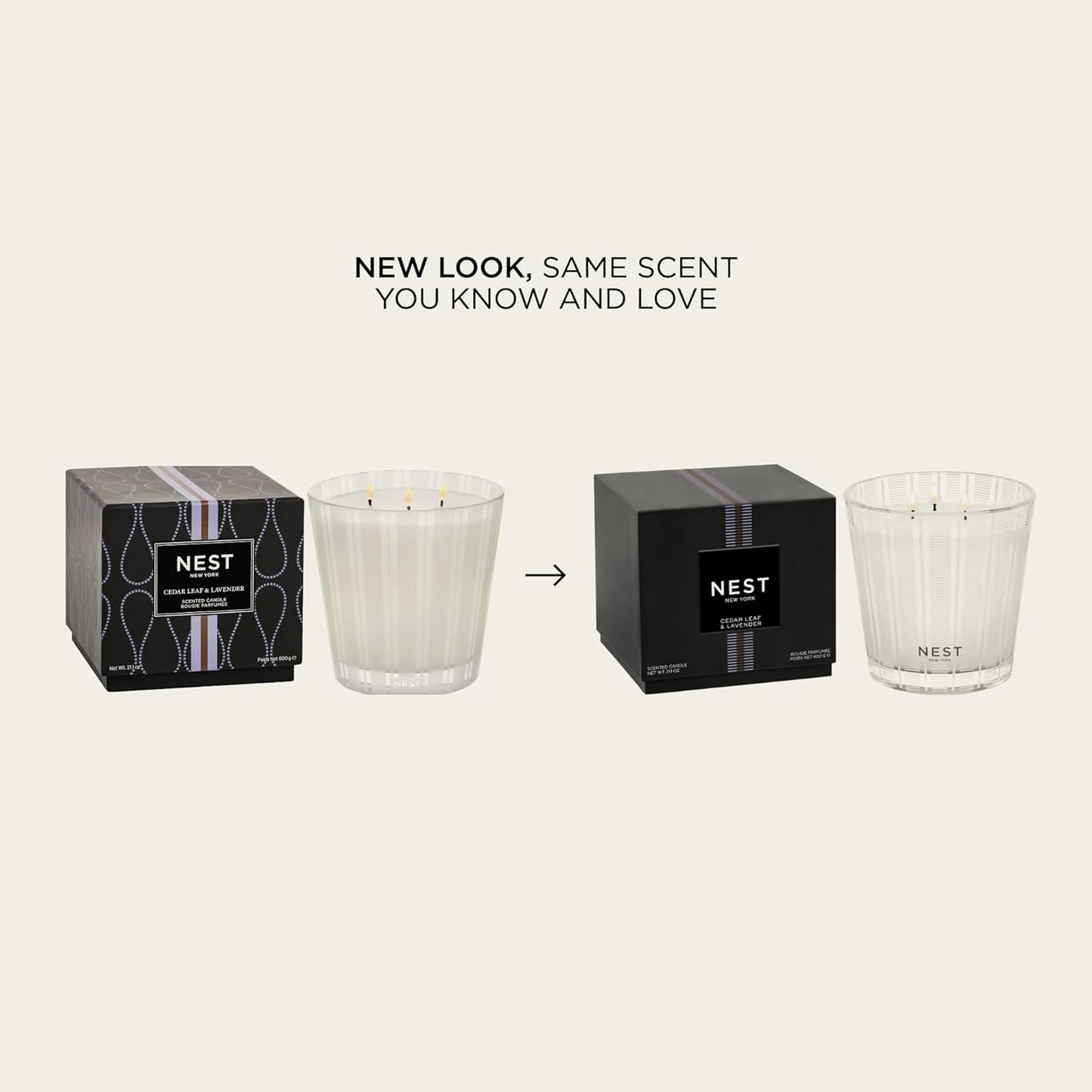 NEST New York Scented 3-Wick Candle, Cedar Leaf & Lavender - 21.2 oz - Up to 100-Hour Burn Time - Reusable Glass Vessel
