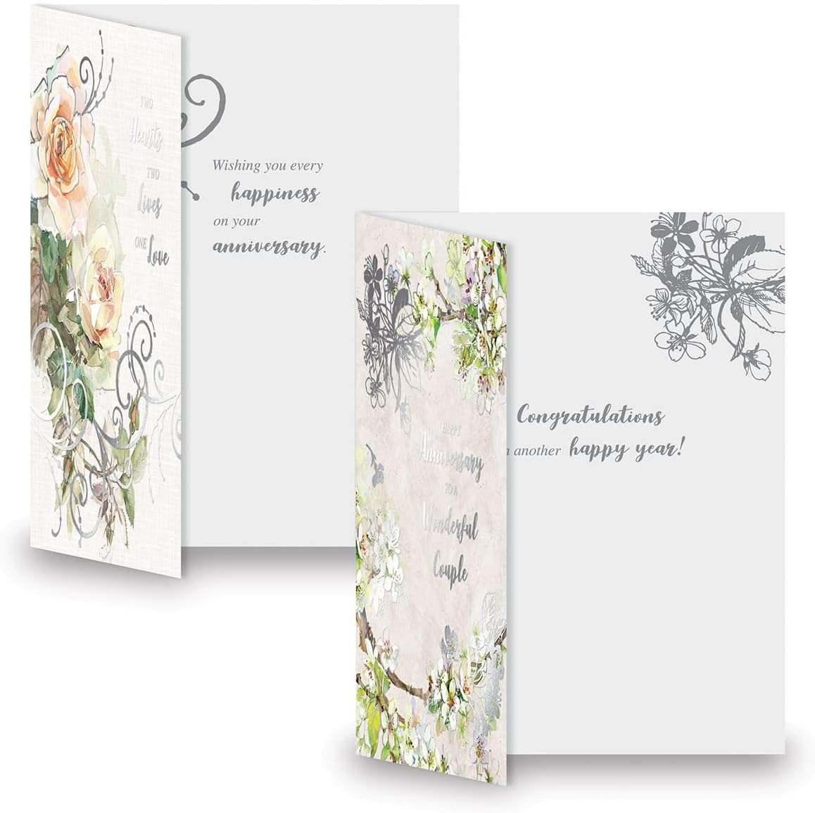 Deluxe Floral Wedding Anniversary Greeting Cards - Set of 8 (4 Designs), 5 x 7 Inches, Anniversary Congratulations to Couple