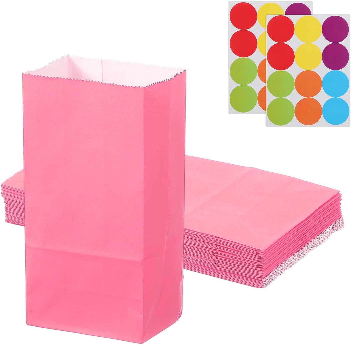 PATIKIL Party Favor Bag, 24 Pcs 3.5x2.4x7.1 Inch Mini Paper Candy Bags Gift Treat Celebration Halloween Goody Birthday Wedding Party with Stickers, Light Rose Red