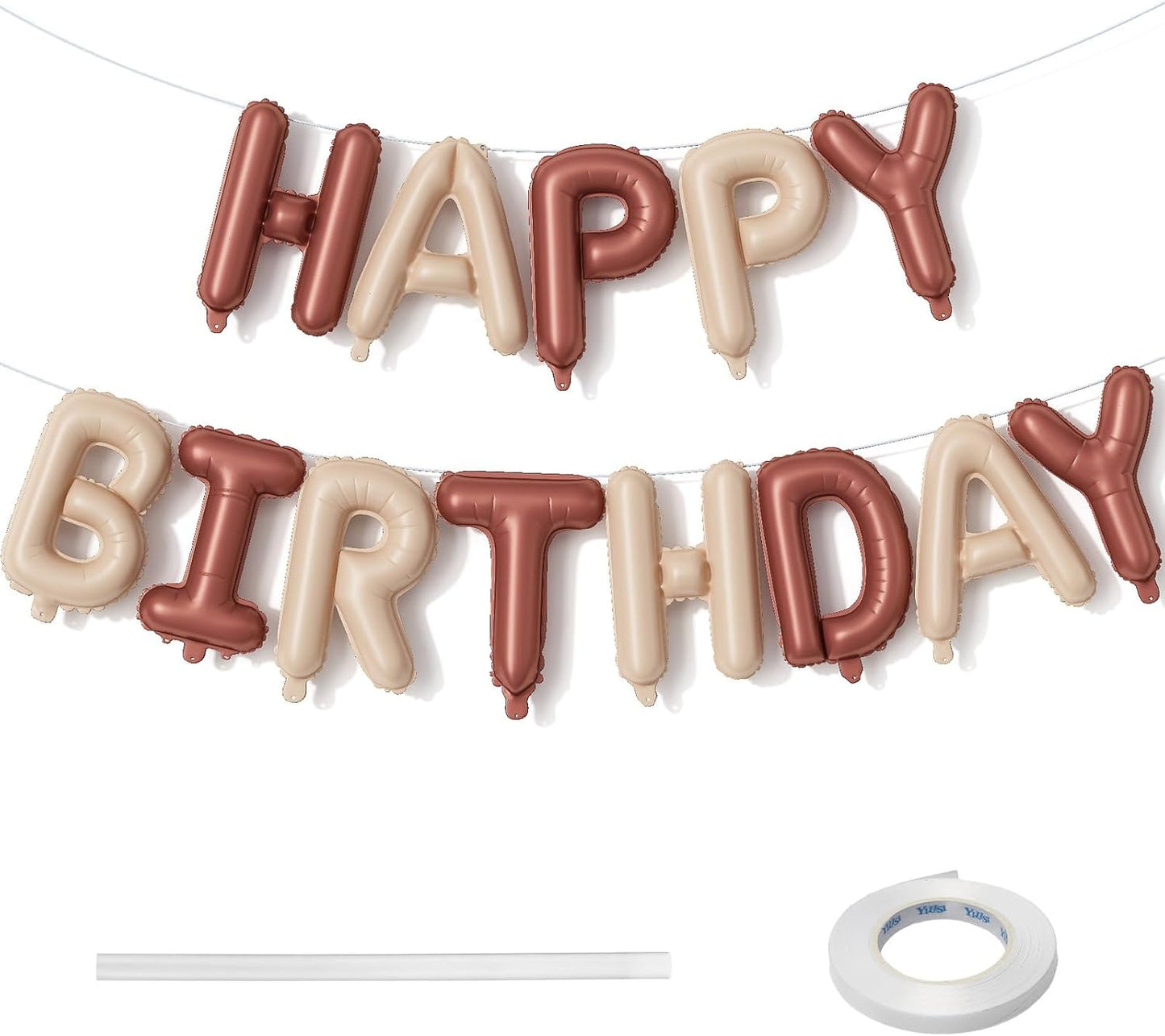 Happy Birthday Balloon Banner, 16 Inch Nude Brown Tan Happy Birthday Foil Balloon, Brown Beige Neutral Happy Birthday Bunting Banner Letter Balloons for Boys Men Birthday Party Decorations Supplies