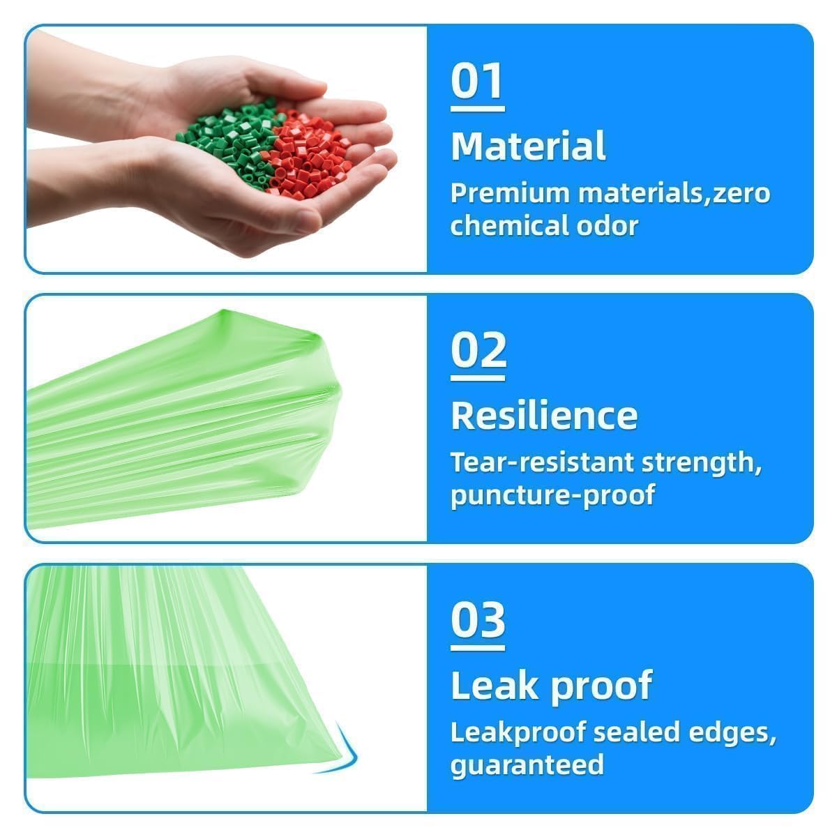 OKKEAI 2.6 Gallon Drawstring Trash Bags, 60 Count Small Green Bathroom Garbage Bags, Heavy Duty Tear-Resistant & Leak-Proof Wastebasket Liners for Kitchen, Bathroom, Office
