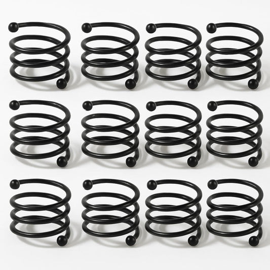 Heavy Duty Metal Napkin Rings Set of 12 – Black Powder Coated Round Spiral Shape, 2 x 2 x 1.25 Inches, Durable Iron Construction for Elegant Dining Table Decor – ALPHA Living HOME