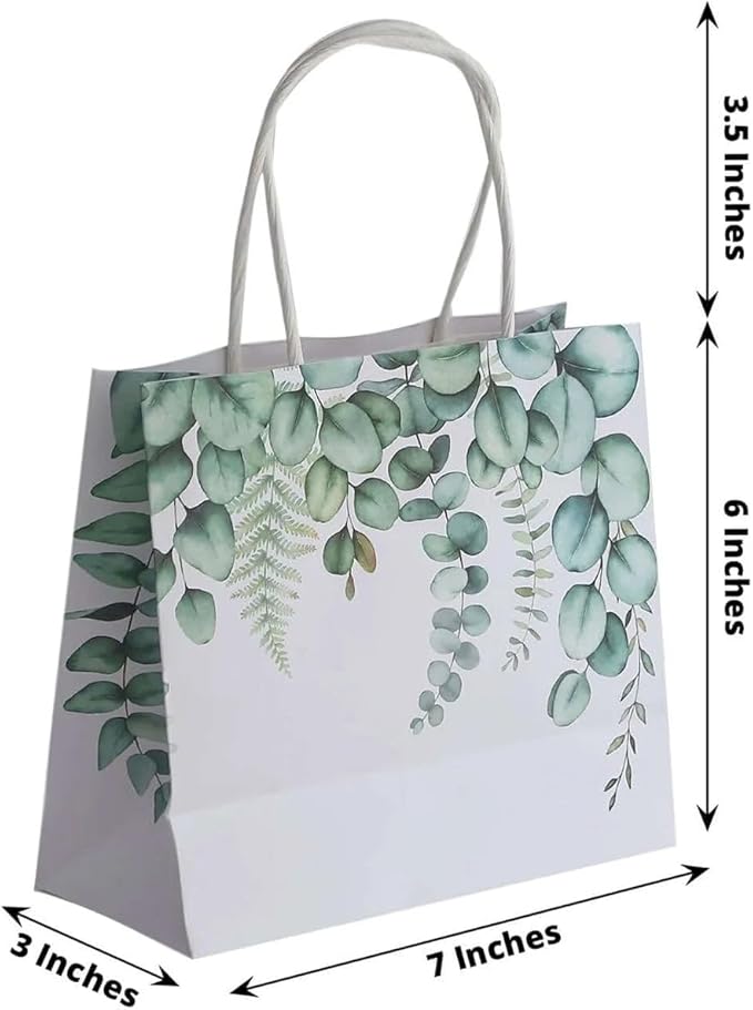 Efavormart 12 Pack 6"x7" Green Eucalyptus Paper Gift Bags with Handles - Botanical Party Favor Goodie Bags for Wedding and Baby Shower