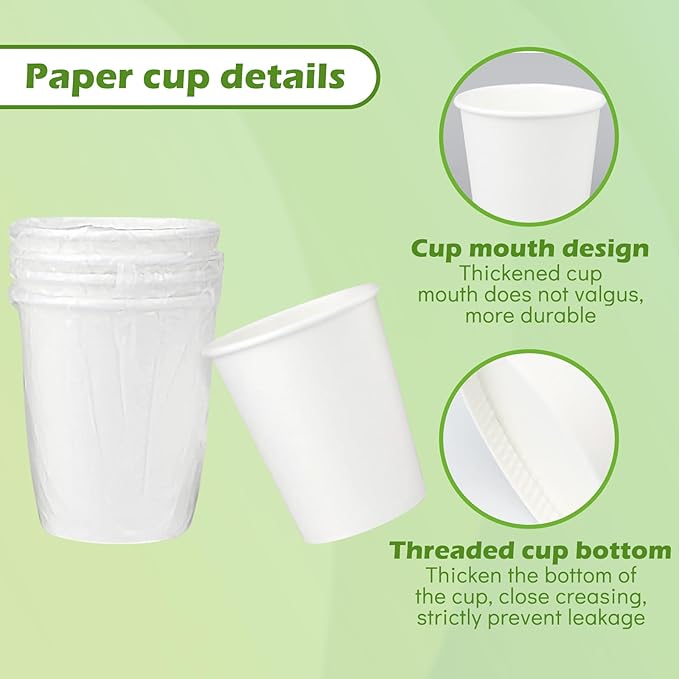100 Pack 8 Oz Paper Cups,Individually Wrapped Cups for Hotel Motel Room,Disposable Coffee Cups for Cafes Bistros Parties (White)